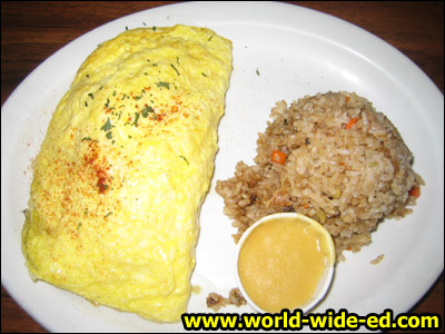 Mushroom / broccoli omelette with a side scoop of fried rice
