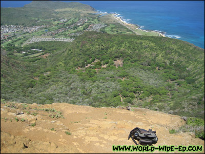 View from the top of Koko Head, overlooking part of Sandy Beach and the Hawaii Kai Golf Course.