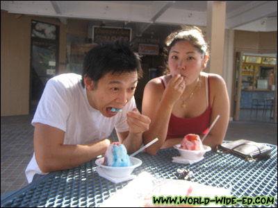 Mark and Noele literally attacking their shave ice