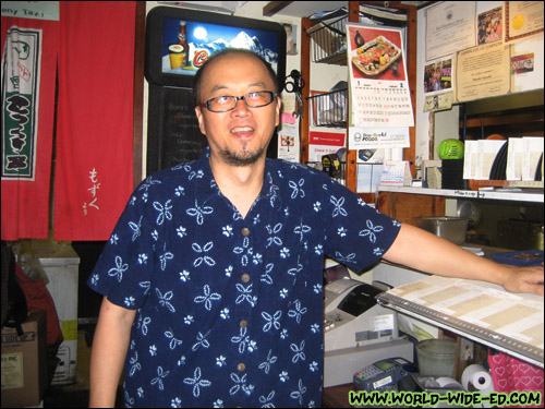 Hideaki "Santa" Miyoshi inside his restaurant Tokkuri-Tei