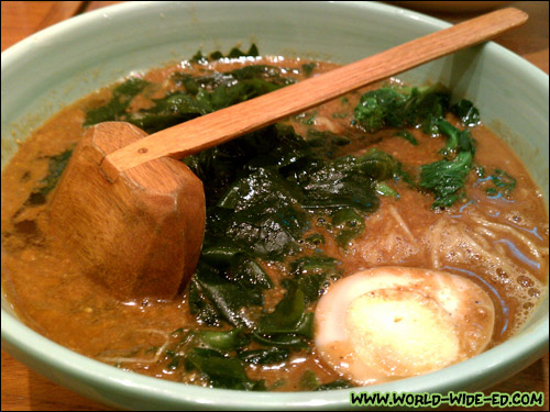 Wakame Tan Tan Ramen わかめたんたんラーメン (served with wakame, shoyu egg and vegetable garnishes) - $8.48
