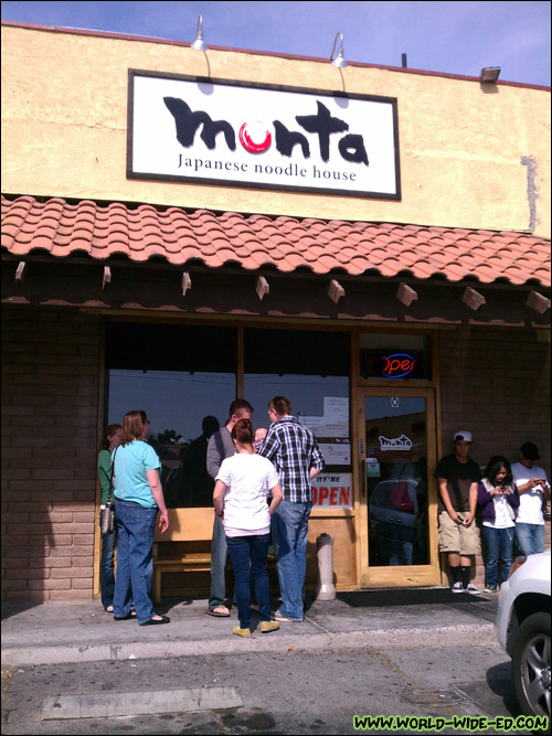 Outside Monta Japanese Noodle House. Expect to wait in a line.