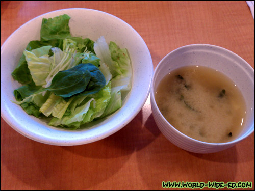 Salad and miso soup from Combination Dinner