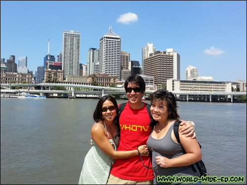 Cat, me and Melissa posing along the Brisbane River