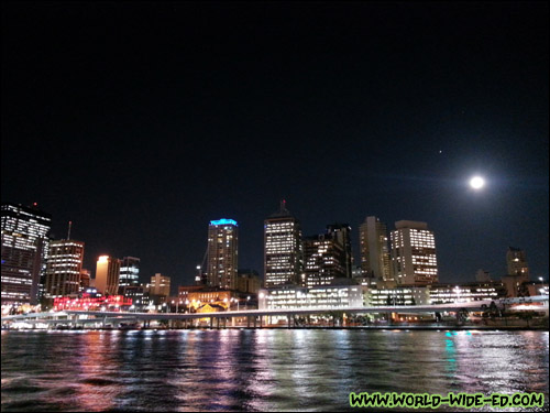 Moonlit Brisbane skyline from South Bank