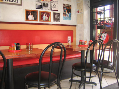 Rare open seating with unique condiments adorning the tables