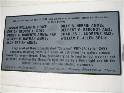 Monument for nine American naval aviators who perished, not far from here, on April 5, 1942 while servicing our country