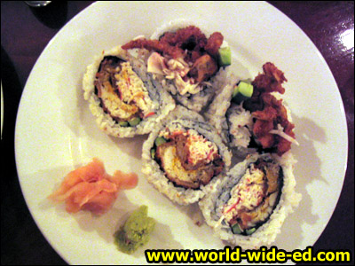 Spider Roll - deep fried soft shell crab with cucumber for $11.50