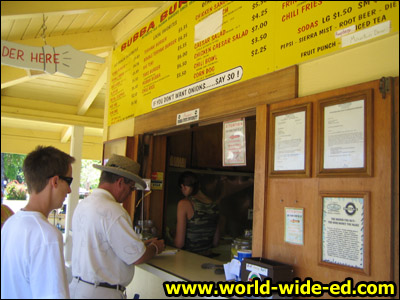 Patrons ordering at the Bubba's Burger window