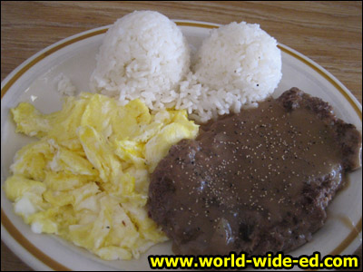 Hamburger Steak with Scrambled Eggs & Rice