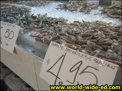 Shrimp selection at the Maunakea Marketplace in Chinatown