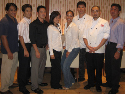 The Shokudo Management Staff (L to R): Sam Eligio (Operation Manager), Takaaki Fujii (General Manager), Justin Mizufuka (MIT/Manager in Training), Kellyn Higa (MIT/Manager in Training, Geraldine Jordan (Restaurant Manager), Yuji Shimojo (Kitchen Manager), Eiji Kato (Kitchen Manager in Training), Takahide Kukidome (HR and Kitchen Manager in Training).