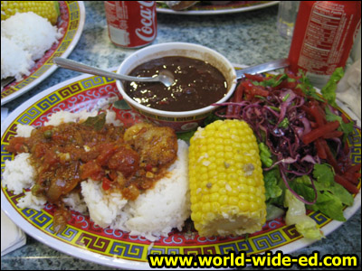 Caribbean Scallops - Savory sea scallops seared in extra virgin olive oil & our garlic tapenade. Submerged in their rojo sauce with diced tomatoes, onion, fire roasted red peppers & mixed veggies. Available with fresh cilantro or spice 1-5 stars ($11.25)