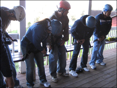 Marvin, Steph, Eric, Jeremy and Ronie buckling themselves in