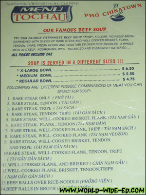 Pho To-Chau Menu