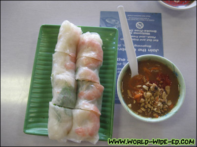 Shrimp Rolls (Shrimp, Pork, Fresh Herbs, Vermicelli Rolled in Rice Paper - Special Sauce) - $3.75