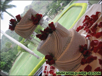 Beautiful wedding cake overlooking the golf course