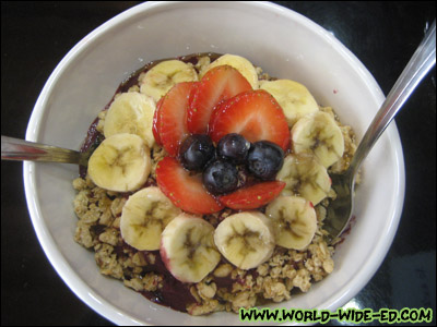 Small Açai Bowl topped with bananas, berries, honey - $6.75