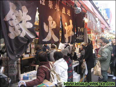 The line at a popular sushi/sashimi stand in Ameyoko