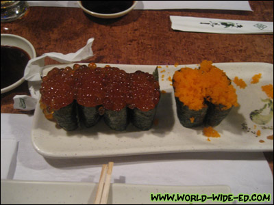 2 orders of ikura (salmon roe) and 2 orders of masago (smelt egg) (one order already eaten... couldn't wait! *grin*)