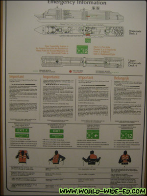 Emergency Information on Holland America room door