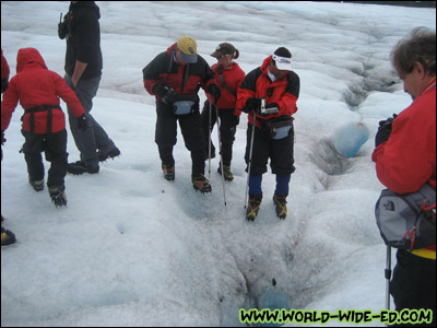 Our group checking out some of the glacier's moulins