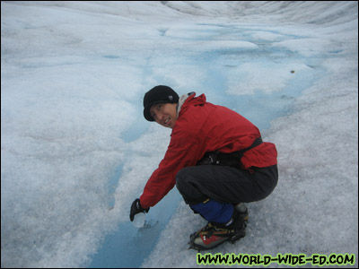 Filling up our bottle with 100% natural glacier water.