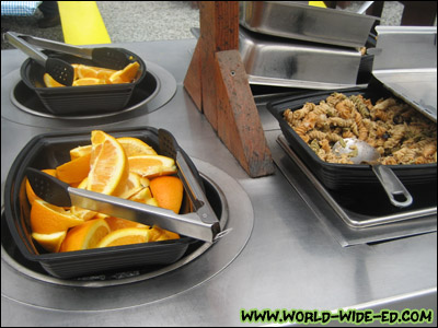 Orange wedges and pasta salad