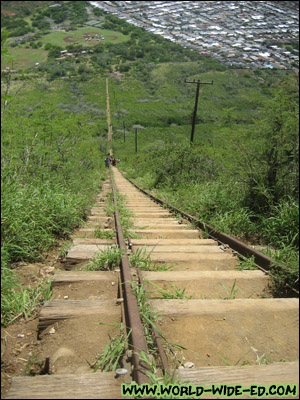 Looking down at about the 85% mark on Koko Head trail