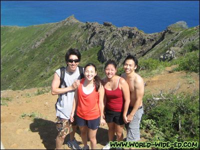 Group photo from atop the shelter. Yes, it's either REALLY bright or we all need a tan. We'll just say it's really bright! ;)