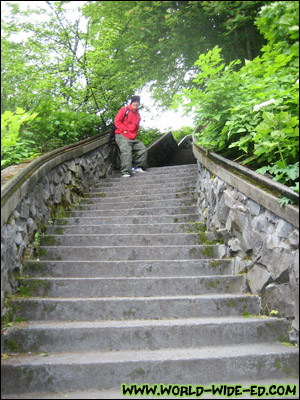 Steps leading up to Castle Hill (with some goon in the background)
