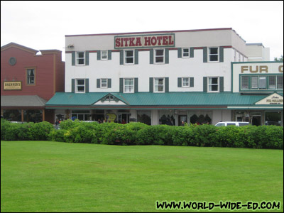 View of Sitka Hotel from The Sitka Pioneers Home lawn