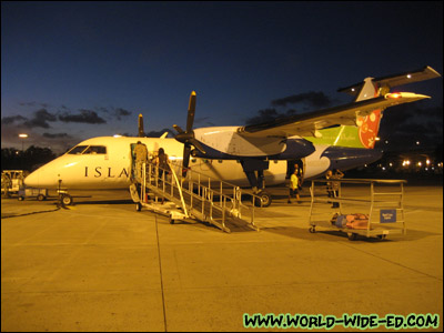 Boarding our Lana`i bound plane at sunset via Island Air