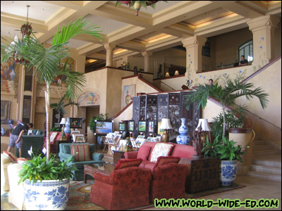 Looking into the Manele Bay resort lobby area