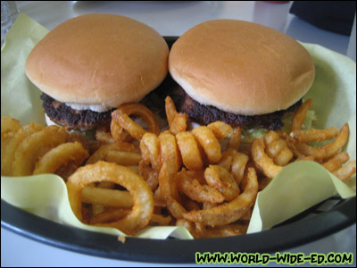 Tanigawa Burger - Mrs. Tanigawa's original recipe. A Lana`i tradition since 1953 - $2.30 each with an order of curly fries - $2.09