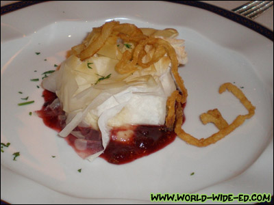 Golden Baked Brie in Phyllo Dough - Served with a cinnamon-spiced apple cranberry compote [Photo credit: Andi Kubota]