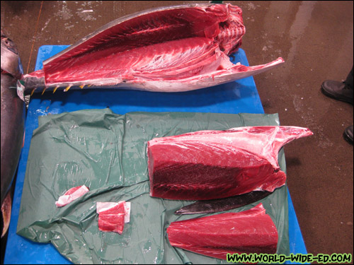 Ahi, freshly cut on the auction floor [Photo Credit: Arthur Betts]