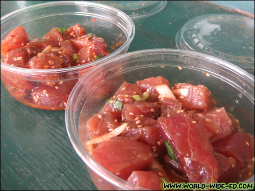 Ahi Korean Poke (left/top) and Ahi Shoyu Poke (right/bottom) and from KTA ($7.99/lb each)