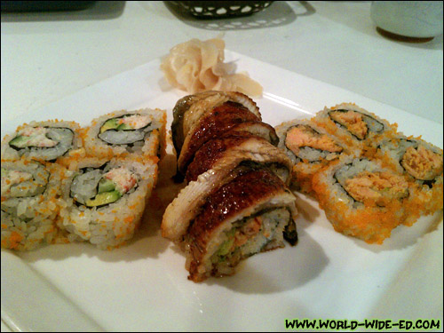 Samples of the California Roll, Unagi Cali Roll, and Baked Alaska Roll