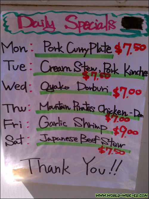 Daily Specials from Yajima-Ya