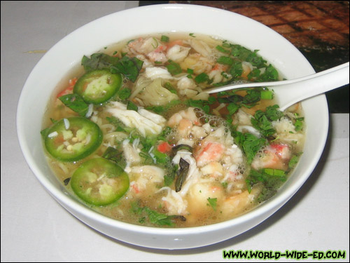 D.K.'s Crab Ramen and Asian Truffle Broth with King Crab, Cilantro, Thai Basil and Mild Jalapenos - $17.95