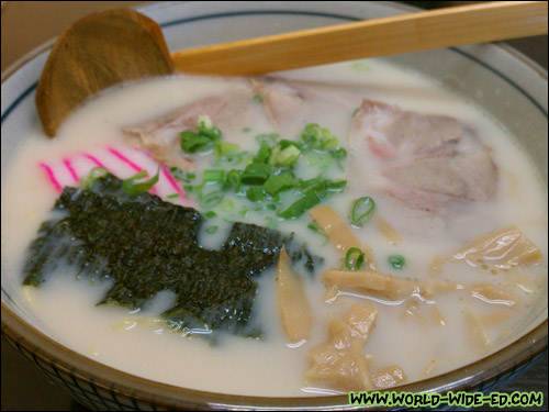 Tonkotsu Ramen - Healthy soup cooked for over 12 hours with soft rib bones made fresh daily. - $7.75