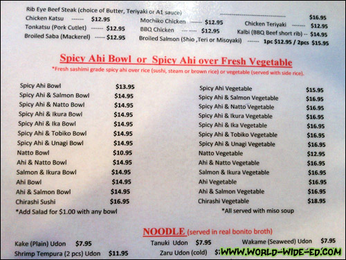 Spicy Ahi & BBQ Menu