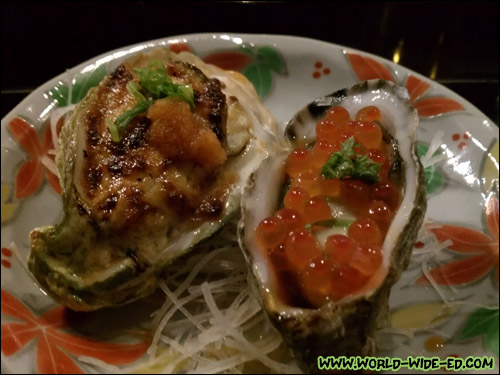 2 types of Washington Oysters: 1 baked & 1 fresh with Alaskan King Salmon Caviar