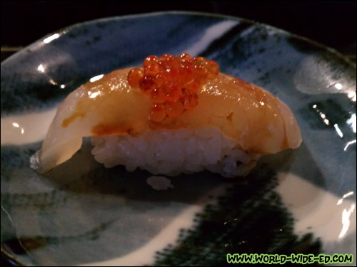 Red Snapper from Southern Japan (Kyushu) with Canadian Rainbow Trout Caviar with reduced shoyu