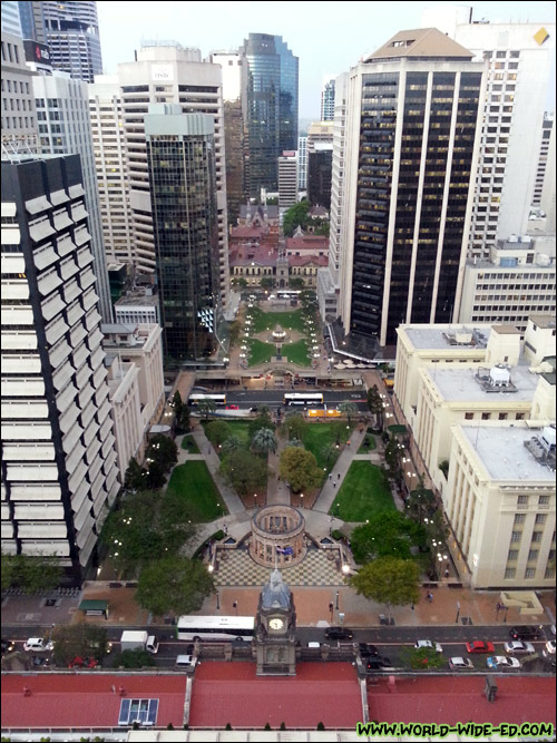 Looking down at ANZAC Square from the Sofitel Brisbane Central Hotel