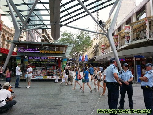 Going southwest through Queen Street Mall