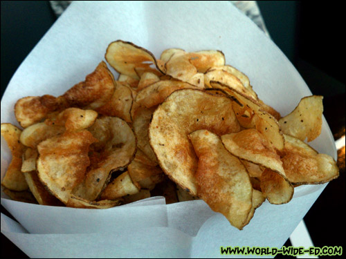 Home made Fresh Kettle Chips (Seasoned fresh cut potatoes fried golden brown and crispy served with strawberry guava ketchup - $7)