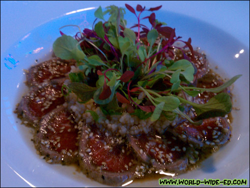 Beef Sashimi (Seared USDA Choice filet mignon with minced garlic and soy vinaigrette - $16)