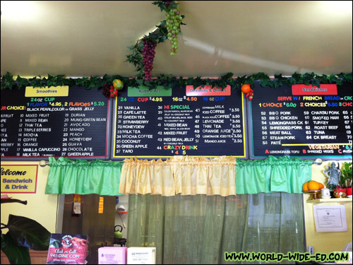 Menu board at Hi Sandwich & Drink